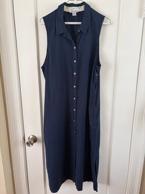 Tommy Bahama navy blue sleeveless linen maxi dress